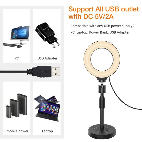 JEEMAX 6" LED Ring Light Kit with Stand Dimmable 6000K For Makeup Phone Camera - Picture 6 of 6